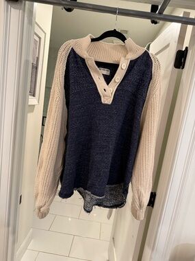 We The Free Navy and Cream Button Henley Pullover